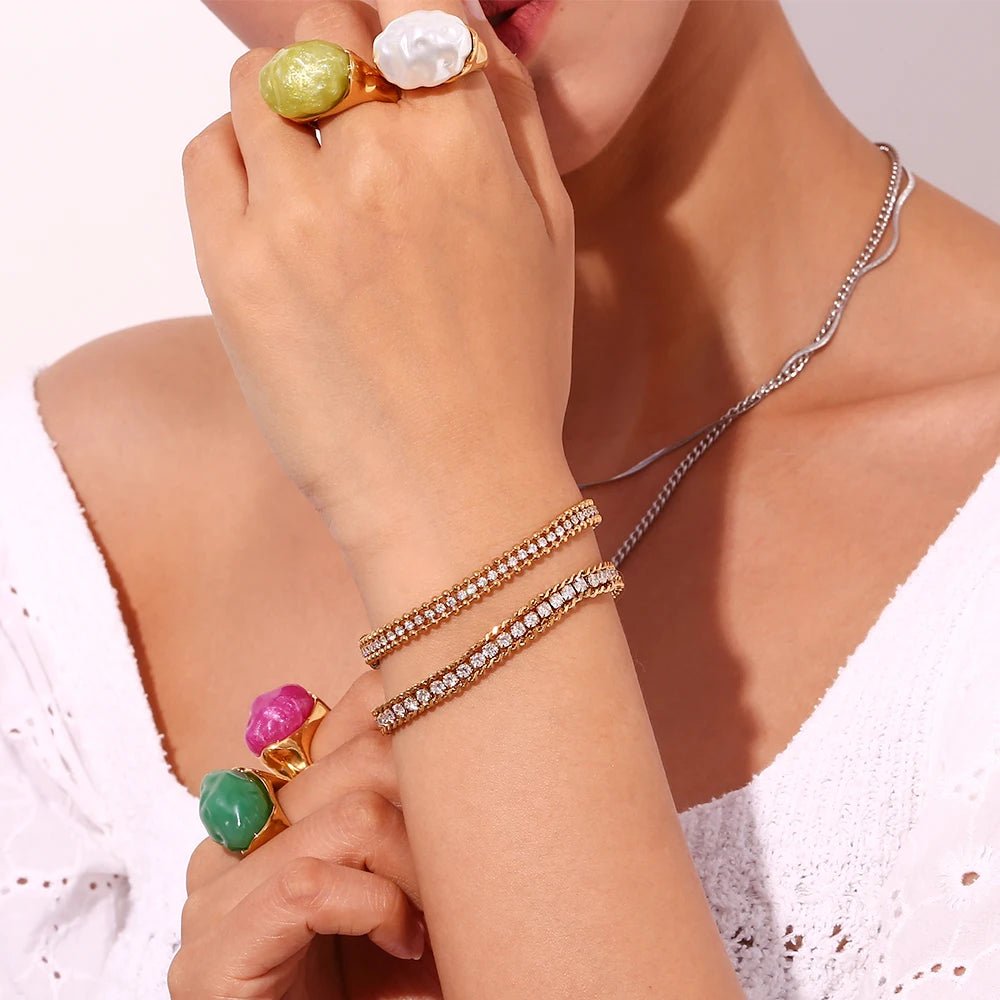 Dreilagiges Rundperlen-Zirkon-Armband