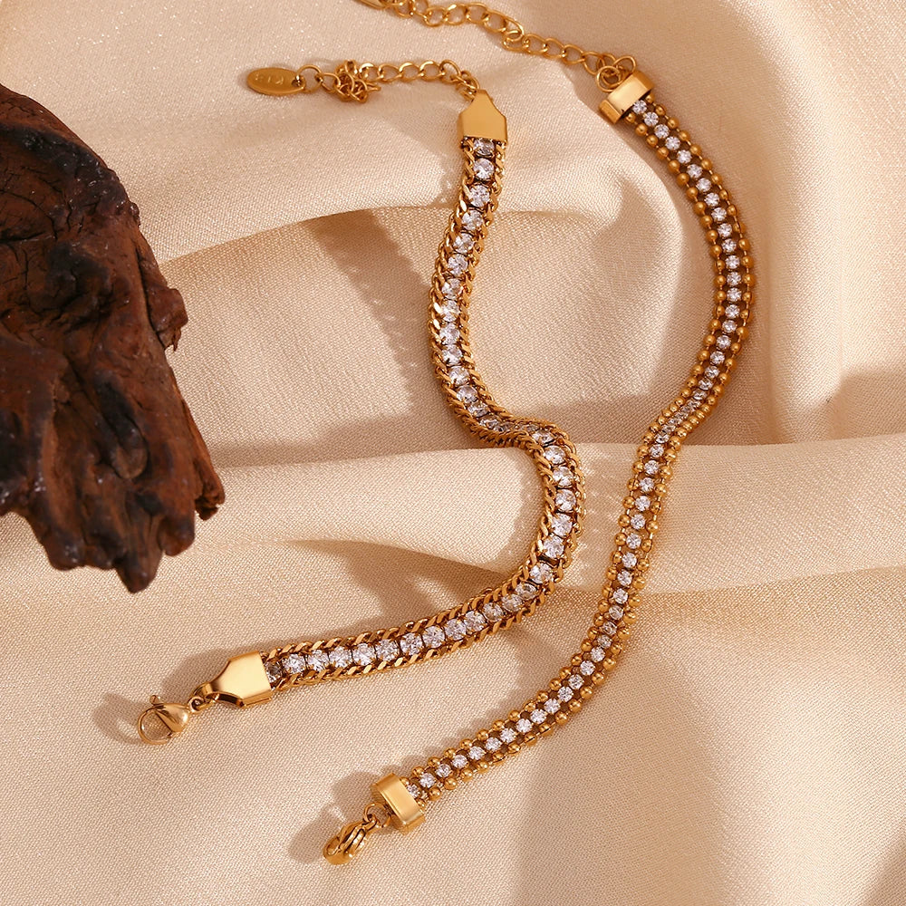 Dreilagiges Rundperlen-Zirkon-Armband