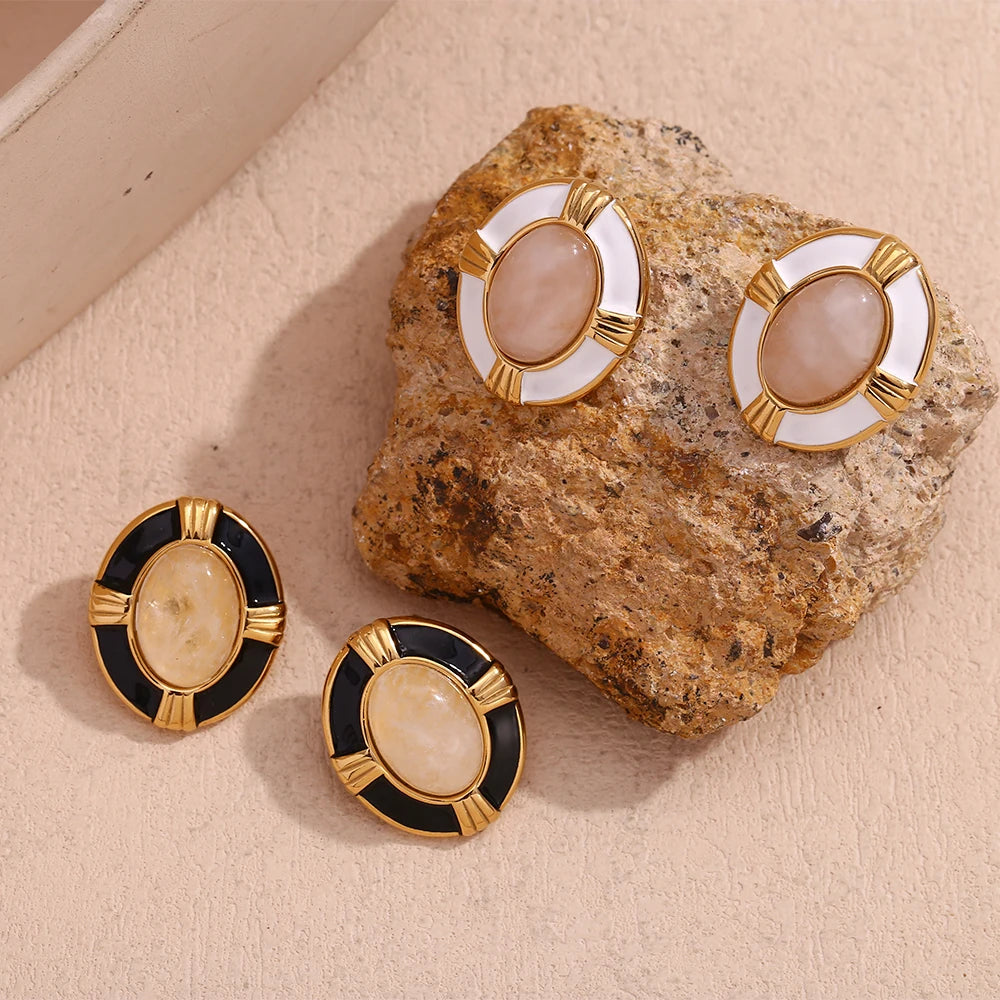 Ovale Naturstein Ohrringe